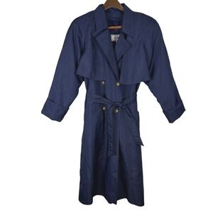 Vintage J. Gallery Woman's Trench Coat Size 7/8 Navy Blue 80's 90's Capsule